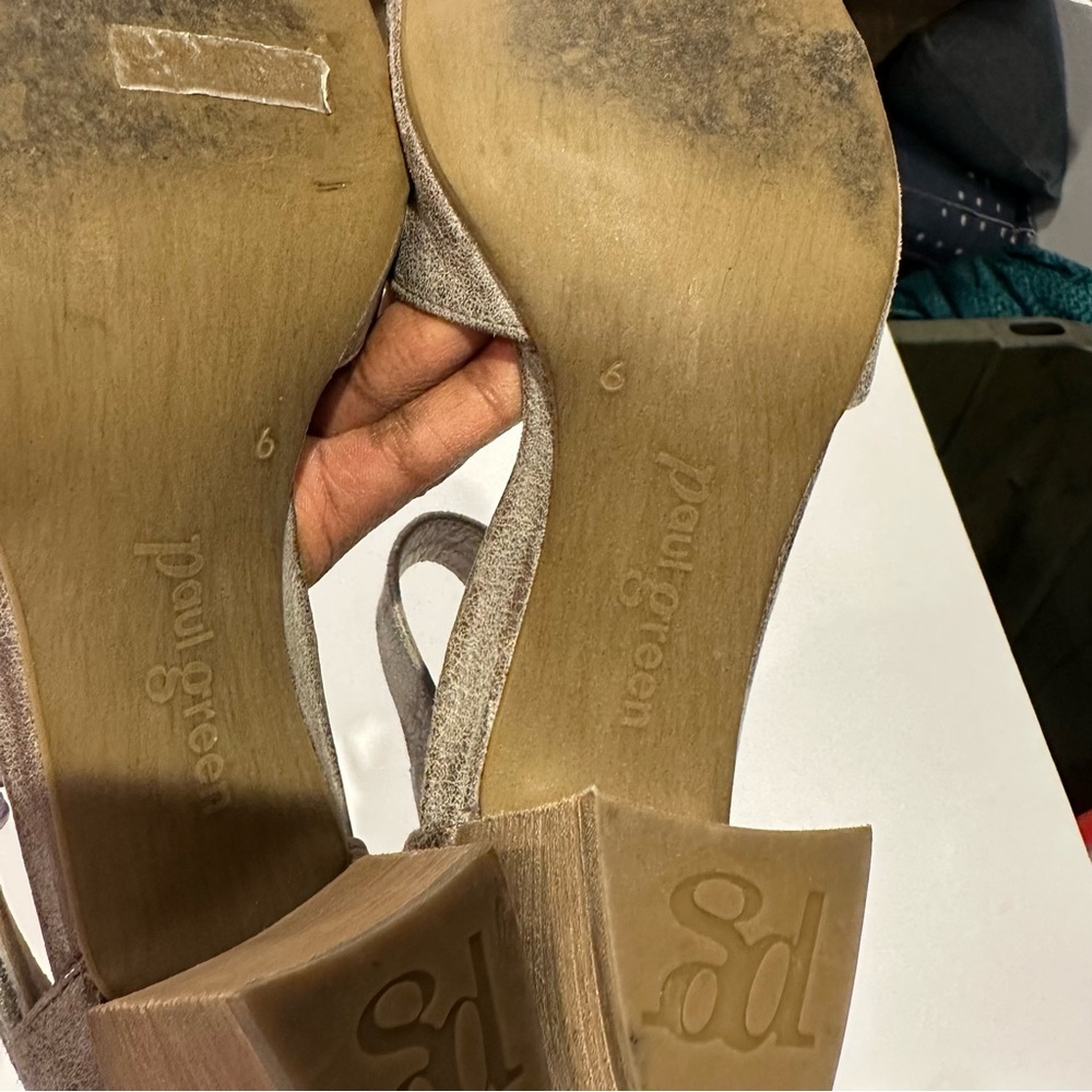 Paul Green Metallic Gold Leather Stacked Heel Sandals Women's Size 6 - Picture 7 of 8